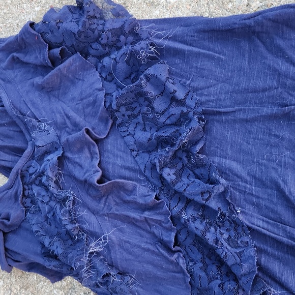 Navy Blue Lace Ruffle Racerback Tank XS - Picture 2 of 6